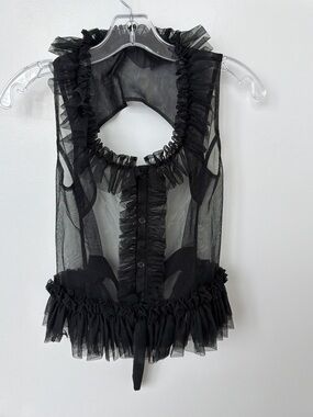 noir kei ninomiya Black Sheer Ruffle-Trim Corset Top